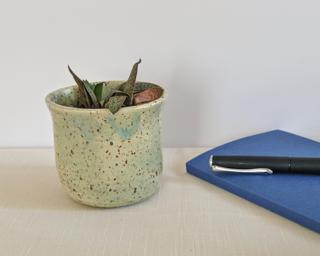 A sweet little planter (or vase) for your shelf.