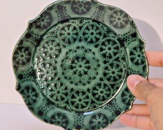 A sweet stenciled dish for your dresser.